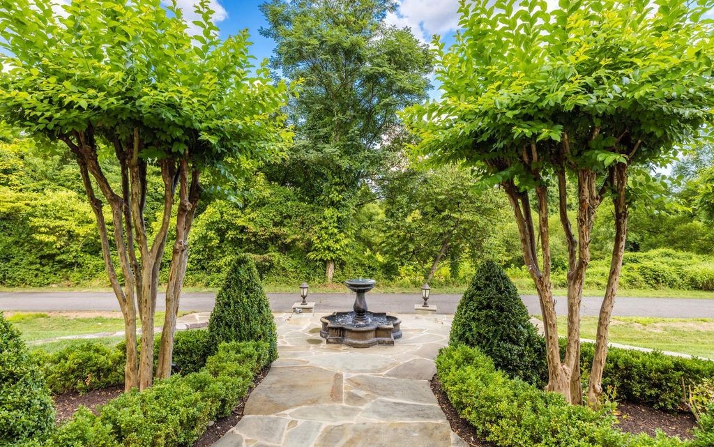 Formal garden and fountain at a McLean, Virginia estate