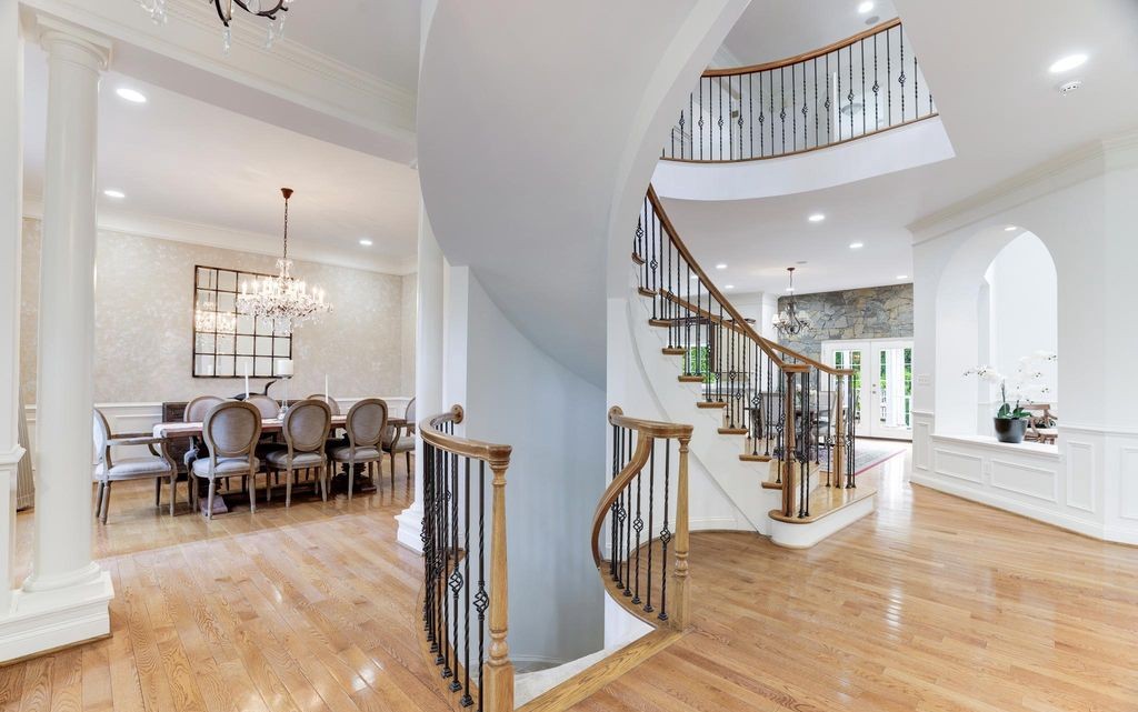 Curved staircase in a McLean, Virginia estate
